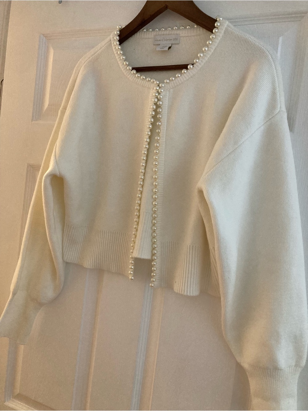 House of Harlow 1960 medium Pearl-Trim Ivory Cropped Cardigan